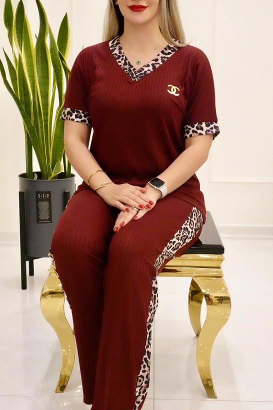 ست تیشرت شلوار یقه هفت پلنگی