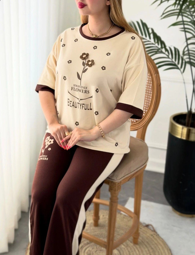 ست تیشرت شلوار گل برجسته