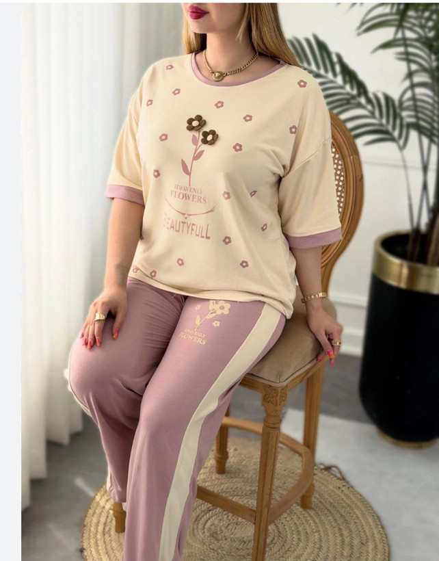 ست تیشرت شلوار گل برجسته